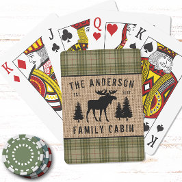 Rustik Family Cabin Moose Gräs Grönt Play Burlap Casinokort