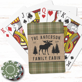 Rustik Family Cabin Moose Gräs Grönt Play Burlap Casinokort