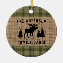 Rustik Family Cabin Moose Gräs Grönt Play Burlap