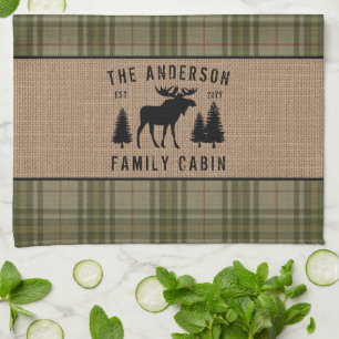 Rustik Family Cabin Moose Gräs Grönt Play Burlap Kökshandduk