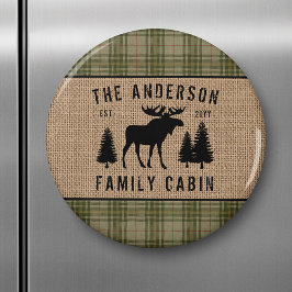 Rustik Family Cabin Moose Gräs Grönt Play Burlap Magnet
