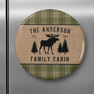 Rustik Family Cabin Moose Gräs Grönt Play Burlap Magnet