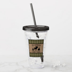 Rustik Family Cabin Moose Gräs Grönt Play Burlap Take Away Mugg