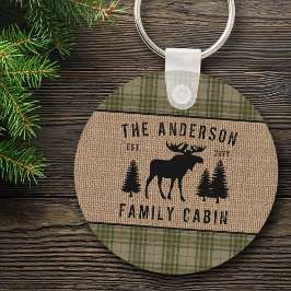 Rustik Family Cabin Moose Gräs Grönt Play Round K Nyckelring
