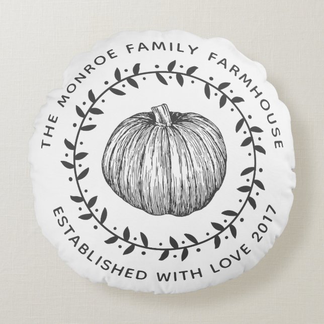 Rustik Family Farmhouse Pumpkin Wandeans Rund Kudde (Framsidan)