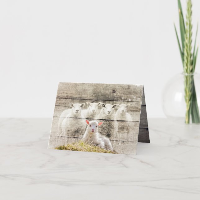Rustik får Baby Lamb Burlap Anteckningskort (Framsida)