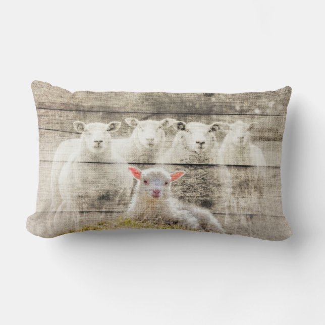 Rustik får Baby Lamb Burlap Lumbarkudde (Framsida)