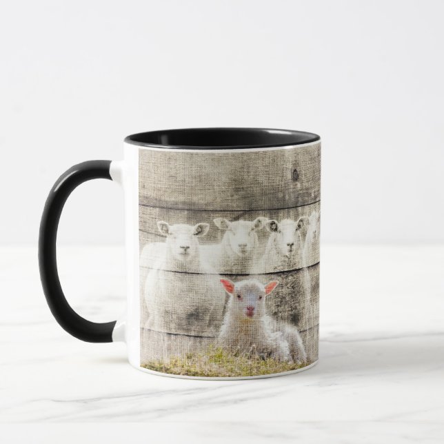 Rustik får Baby Lamb Burlap Mugg (Vänster)