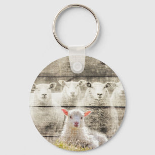 Rustik får Baby Lamb Burlap Nyckelring