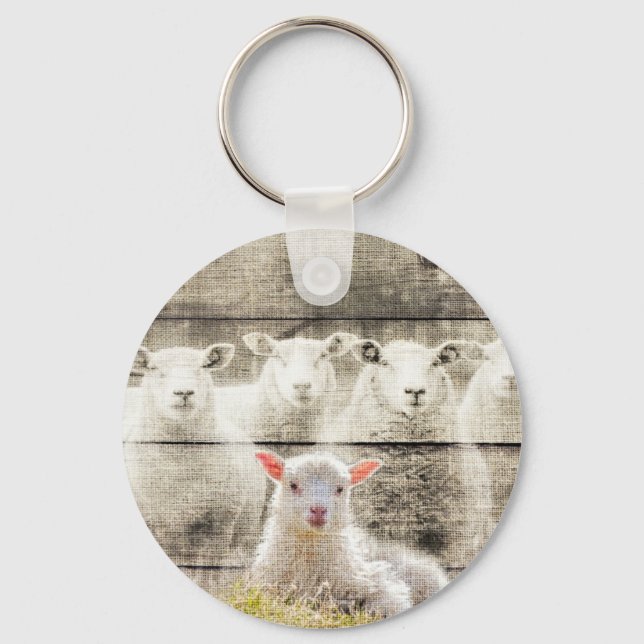 Rustik får Baby Lamb Burlap Nyckelring (Framsida)