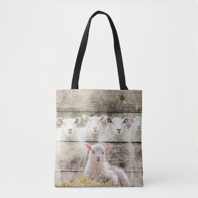 Rustik får Baby Lamb Burlap Tygkasse (Framsida)