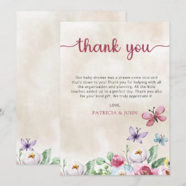 Rustik färgad Blommigt Butterflies Baby Shower Tack Kort