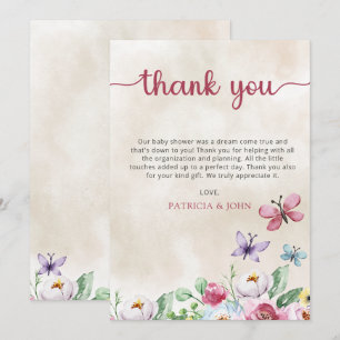 Rustik färgad Blommigt Butterflies Baby Shower Tack Kort