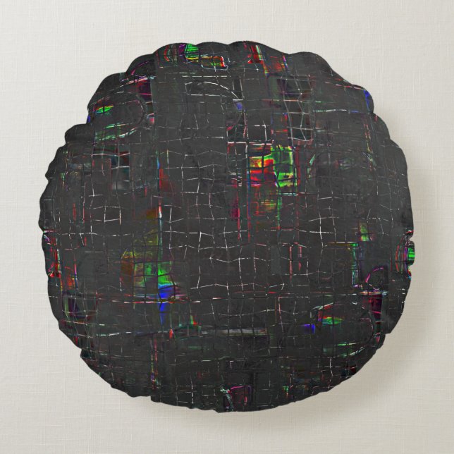 Rustik färgad teckning i nattmörker upp jute rund kudde (Framsidan)