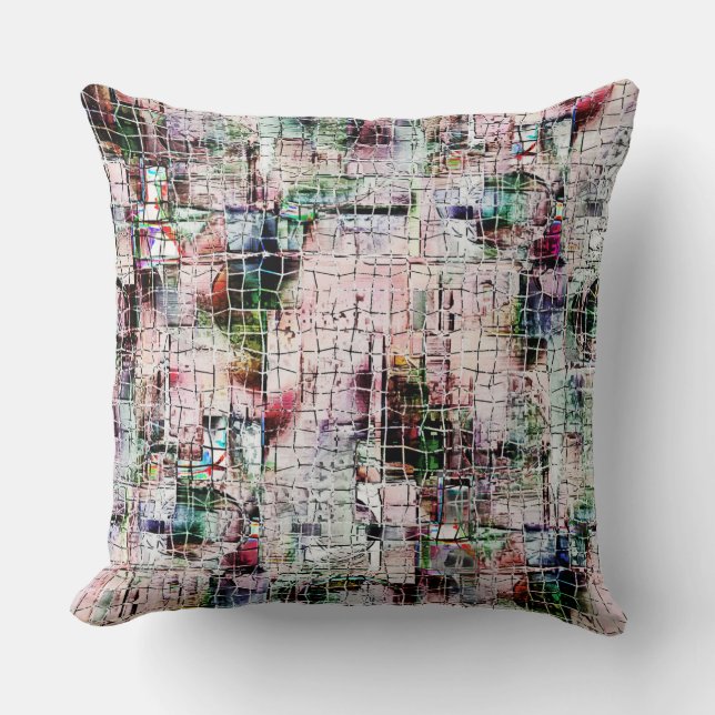 Rustik färgad underlig teckning under abstrakt jut kudde (Framsida)