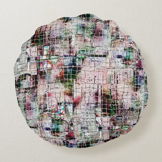 Rustik färgad underlig teckning under abstrakt jut rund kudde (Baksidan)