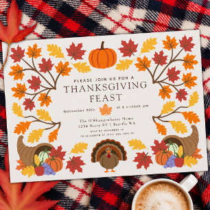 Rustik Färgglad Kalkon Höst Thanksgiving Middag Inbjudningar