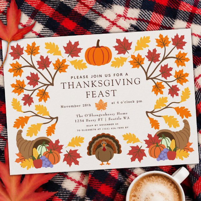 Rustik Färgglad Kalkon Höst Thanksgiving Middag Inbjudningar (Skapare uppladdad)