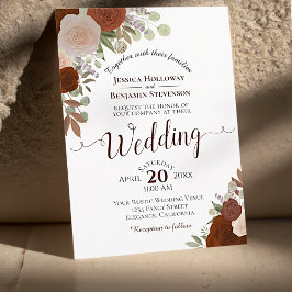 Rustik-färgsfärg, Blommigt Rust Orange Bröllop Inbjudningar