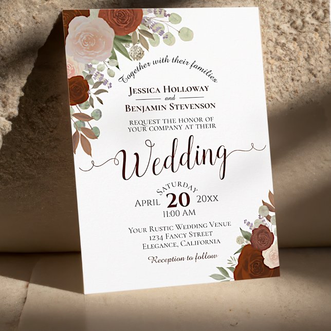 Rustik-färgsfärg, Blommigt Rust Orange Bröllop Inbjudningar (Skapare uppladdad)