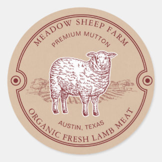 Rustik fårlamm Logotyp Farm Fält Runt Klistermärke