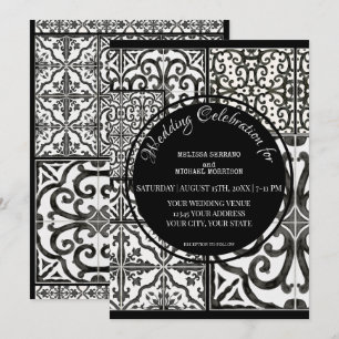 Rustik Farmhouse Modern Tile Black White Bröllop Inbjudningar