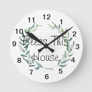 Rustik Farmhouse Watercolor Magnolia Wandededesign Rund Klocka