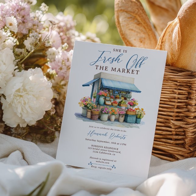 Rustik färsk Möhippa utanför marknaden, blomstall Inbjudningar (Rustic Fresh Off Market Bridal Shower Flower Stall Invitation)