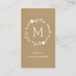 Rustik Faux Kraft Blommigt Utandning Monogram Visitkort