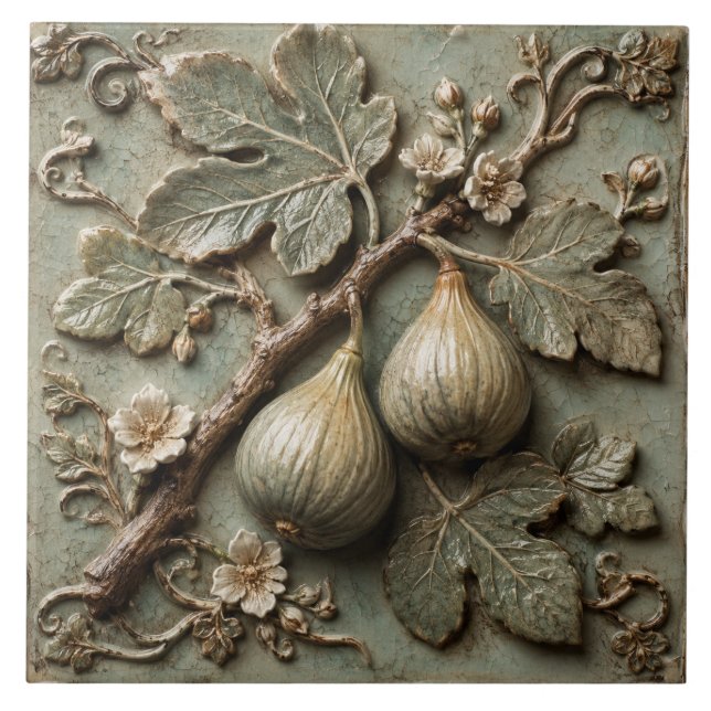 Rustik Fikongård Botanisk Falsk Relief Kakelplatta (Framsidan)