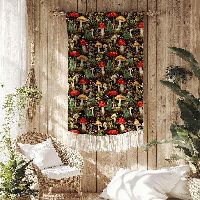 Rustik filt med svampmotiv & naturkärlek (Rustic Cottage Blanket Mushrooms & Nature Love)