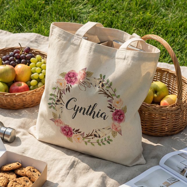 Rustik fjäder Boho blomsterkrans brudtjänsteflicka Tygkasse (Skapare uppladdad)