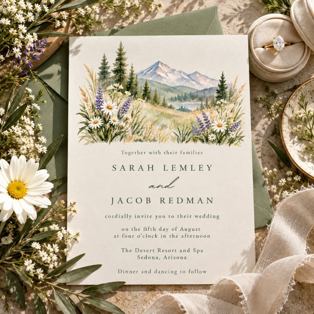 Rustik fjälläng bröllopsinbjudan inbjudningar (Rustic Mountain Meadow Wedding Invitation)