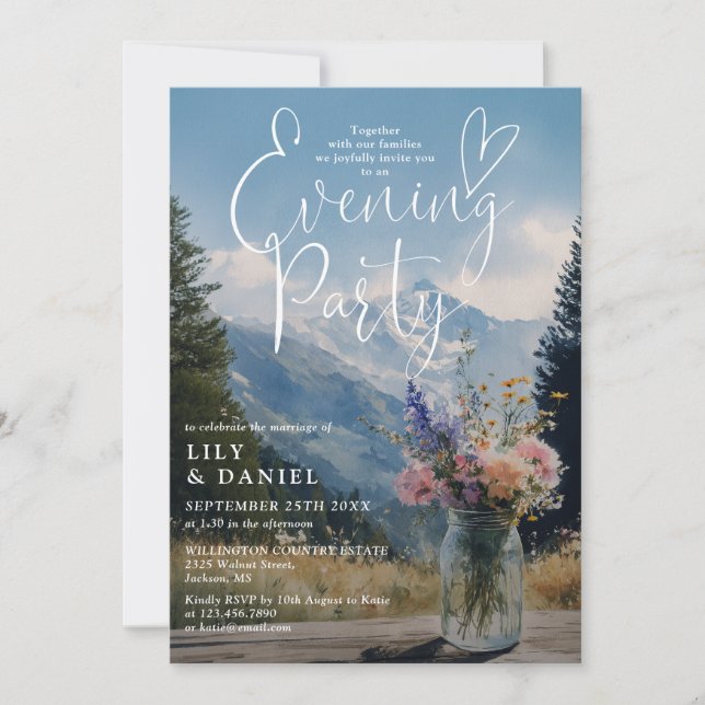 Rustik Fjällblomma Murad Kruk Kvälls Party Inbjudningar (Framsida)
