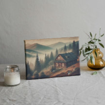 "Rustik fjällstuga i dimma – Vintage skog"