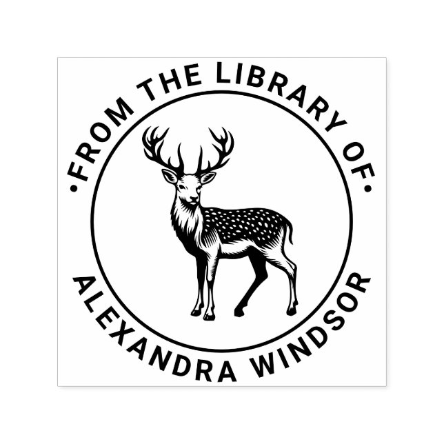 Rustik Fläckig Hjort Chital Biblioteksboknamn Självfärgande Stämpel (Design)