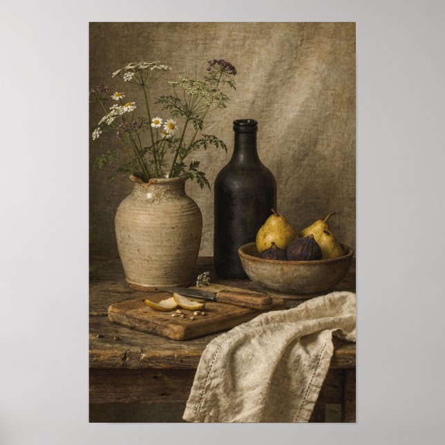 Rustik flaska, fikon och vilda stjälkar poster (Framsidan)