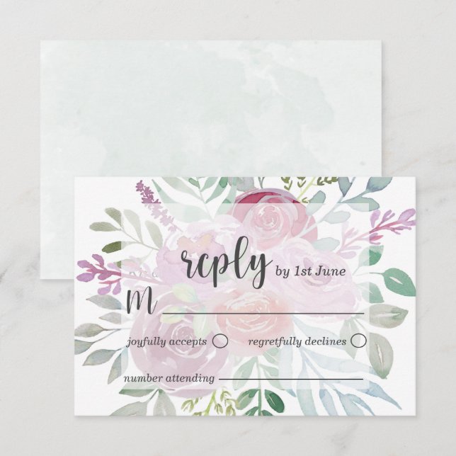 Rustik Flora Rosa & Burgunder RSVP Bröllop OSA Kort (Fram/baksida)