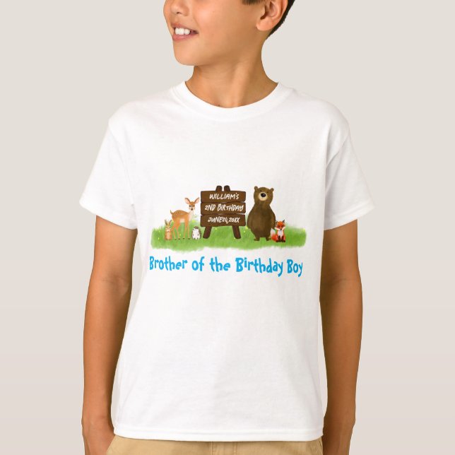 Rustik Födelsedagsfest för Bror med Skogsdjur T Shirt (Framsida)