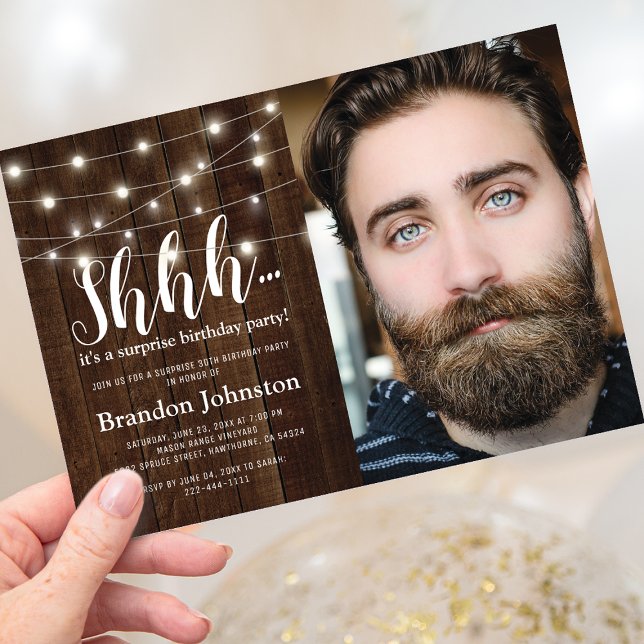 Rustik Födelsedagsfest Foto för Vuxna Överraskning Inbjudningar (Skapare uppladdad)