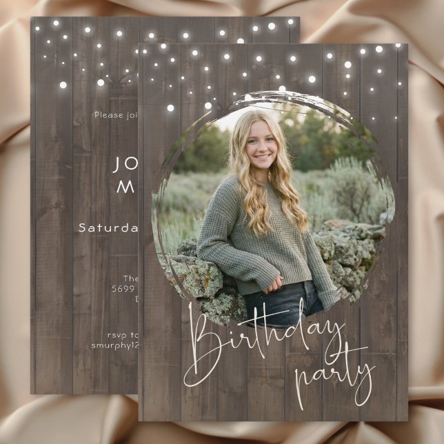 Rustik födelsedagsfest med trähusfoto inbjudningar (Rustic Barn Wood Photo Birthday Party Invitation)