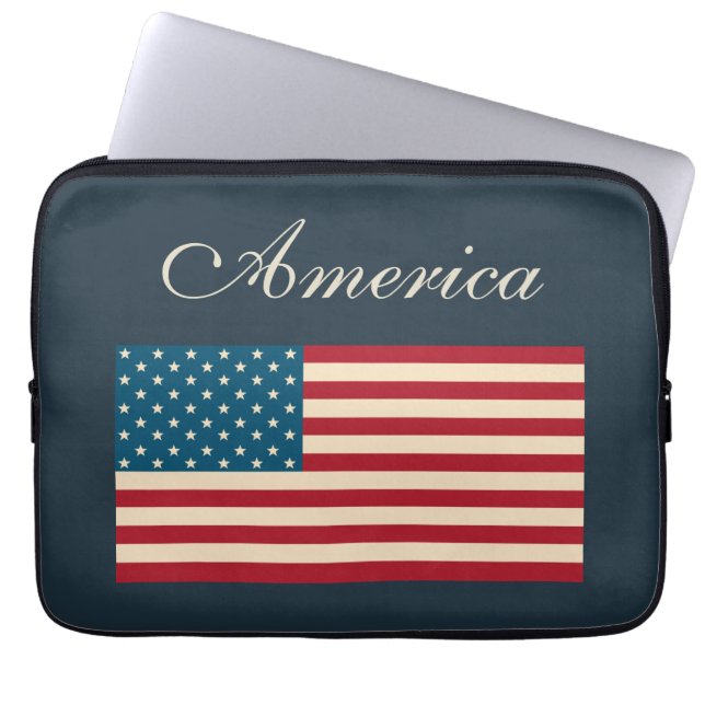 Rustik fodral för bärbar dator med amerikansk flag (Framsidan)
