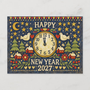 Rustik folkkonst Gott nytt år 2027 Helg Vykort