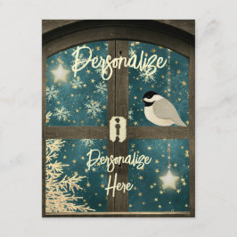 Rustik fönster för vinterstuga med stjärna, snöfli tilläggskort