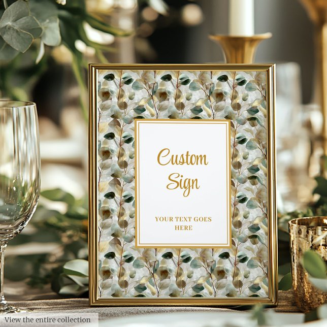 Rustik Forest Grönt Guld Löv Bröllop Anpassningsba Poster (Rustic Forest Green Gold Leaves Wedding Custom Poster)