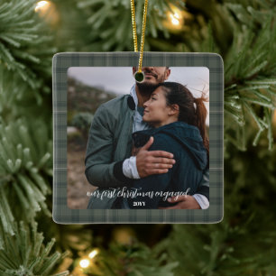 Rustik Förlovning Photo Ornament Gift- Grönt Play