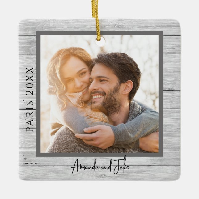 Rustik foto bröllopsresan ornament (Framsida)