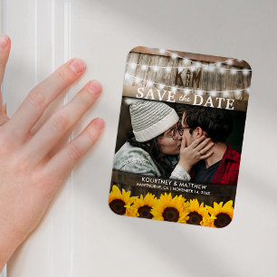 Rustik fotobild Spara datum Solrosbröllop Magnet