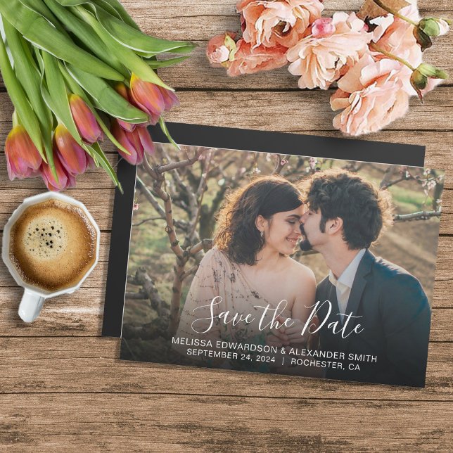 Rustik fotomagnetisk bröllop spara datum (Rustic photo magnetic wedding Save the Date. Unique wedding Save the Date card.)