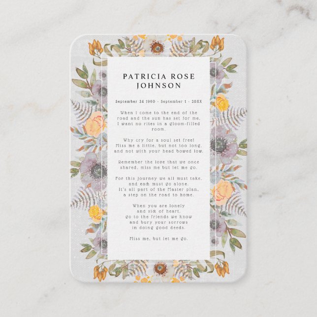 Rustik fotosympati för begravningskort visitkort (Framsida)